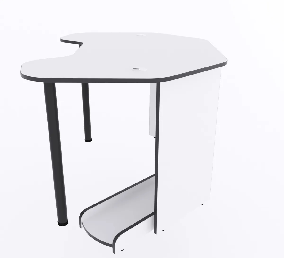 Игровой компьютерный стол "Угол" с подставкой для ПК, белый с чёрной кромкой