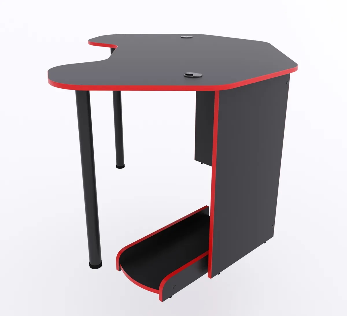 Игровой компьютерный стол "Угол" с подставкой для ПК, чёрный с красной кромкой