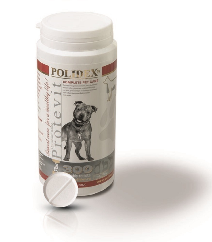 Витамины POLIDEX Протевит для щенков и собак мелких и средних пород, 300 таблеток