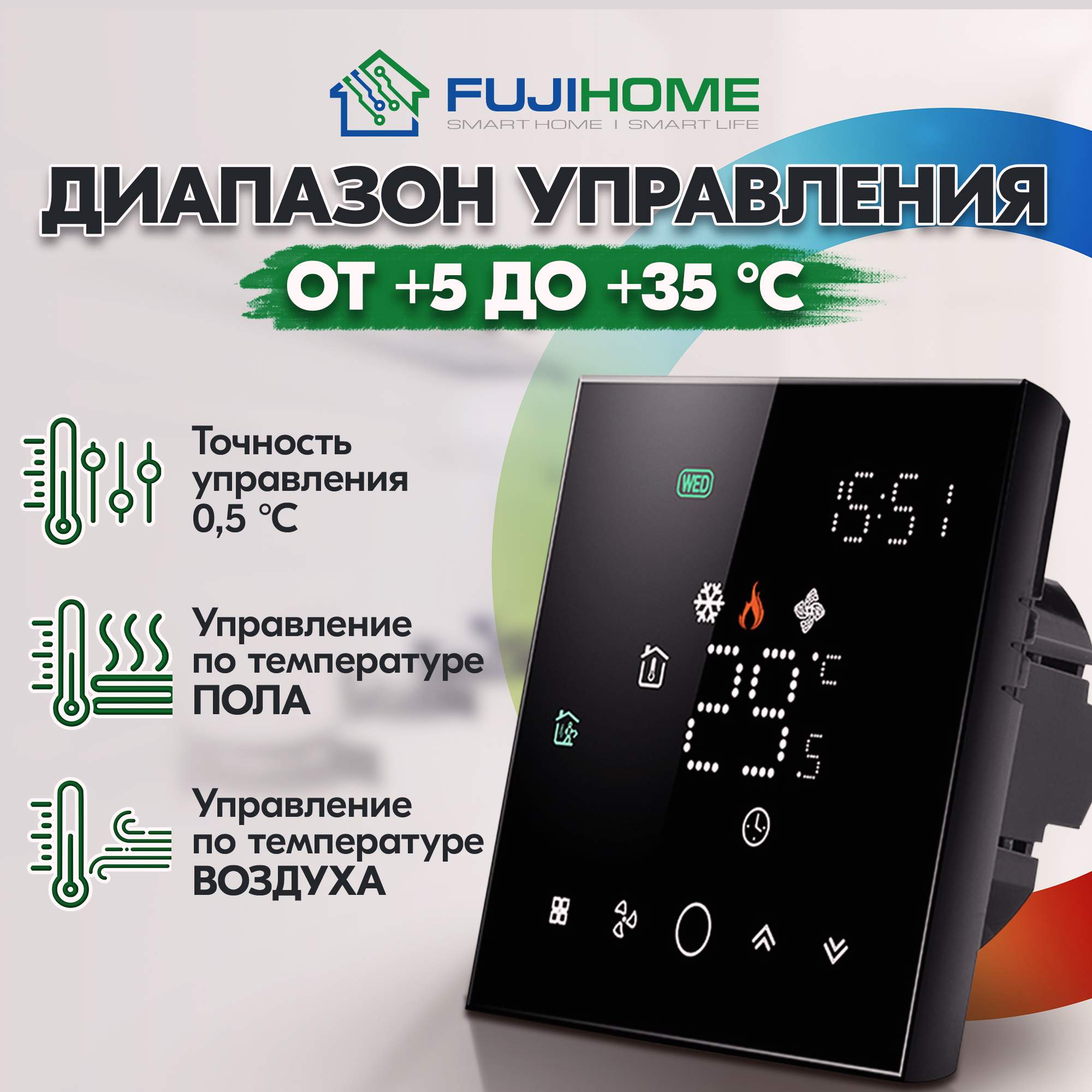 Терморегулятор для теплого пола и обогревателя FUJIHOME FHW-150B,  программируемый с WiFi - отзывы покупателей на Мегамаркет | 600009444771