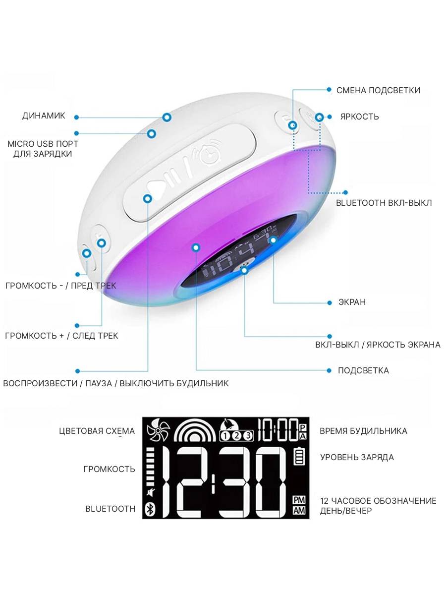 Будильник 2emarket с эффектом рассвета и bluetooth колонкой (4773) – купить  в Москве, цены в интернет-магазинах на Мегамаркет