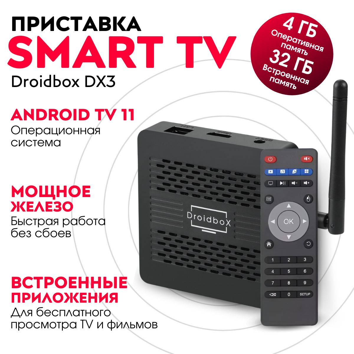 Смарт-приставка Droidbox DX3 4/32Gb на Android TV 11 (на базе TOX3) - купить в ANshop, цена на Мегамаркет