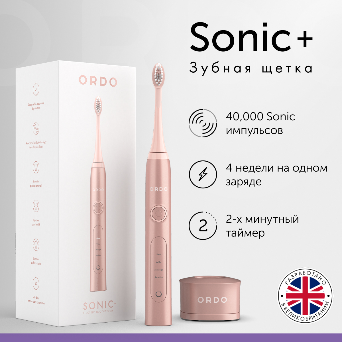 Электрическая зубная щетка ORDO Sonic+ розовая - купить в Официальный магазин ORDO (Санкт-Петербург), цена на Мегамаркет