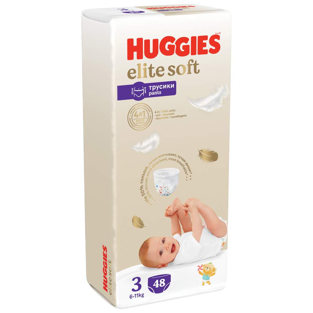 Подгузники-трусики Huggies Elite Soft 6-11 кг, 3 размер, 48 шт - купить в Мегамаркет Москва Пушкино, цена на Мегамаркет