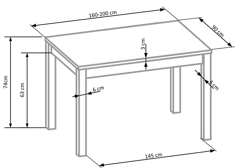 Чертеж с размерами стола обеденного стола