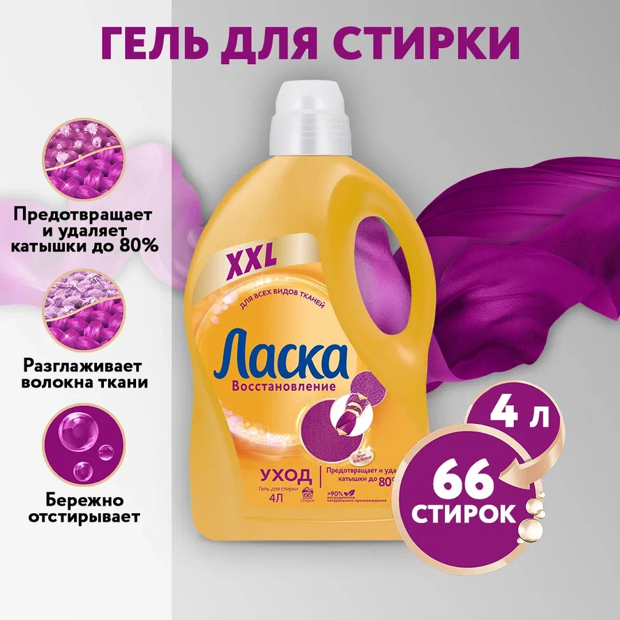 Гель для стирки Ласка Care & Repair, 4 л, бутылка - купить в Москве, цены на Мегамаркет | 100029010808