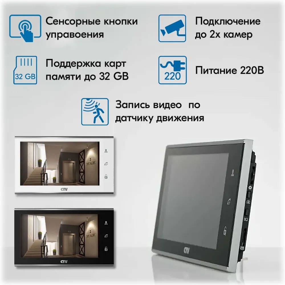 Видеодомофон для квартиры комплект CTV-DP2702MD (Черный) купить в ...