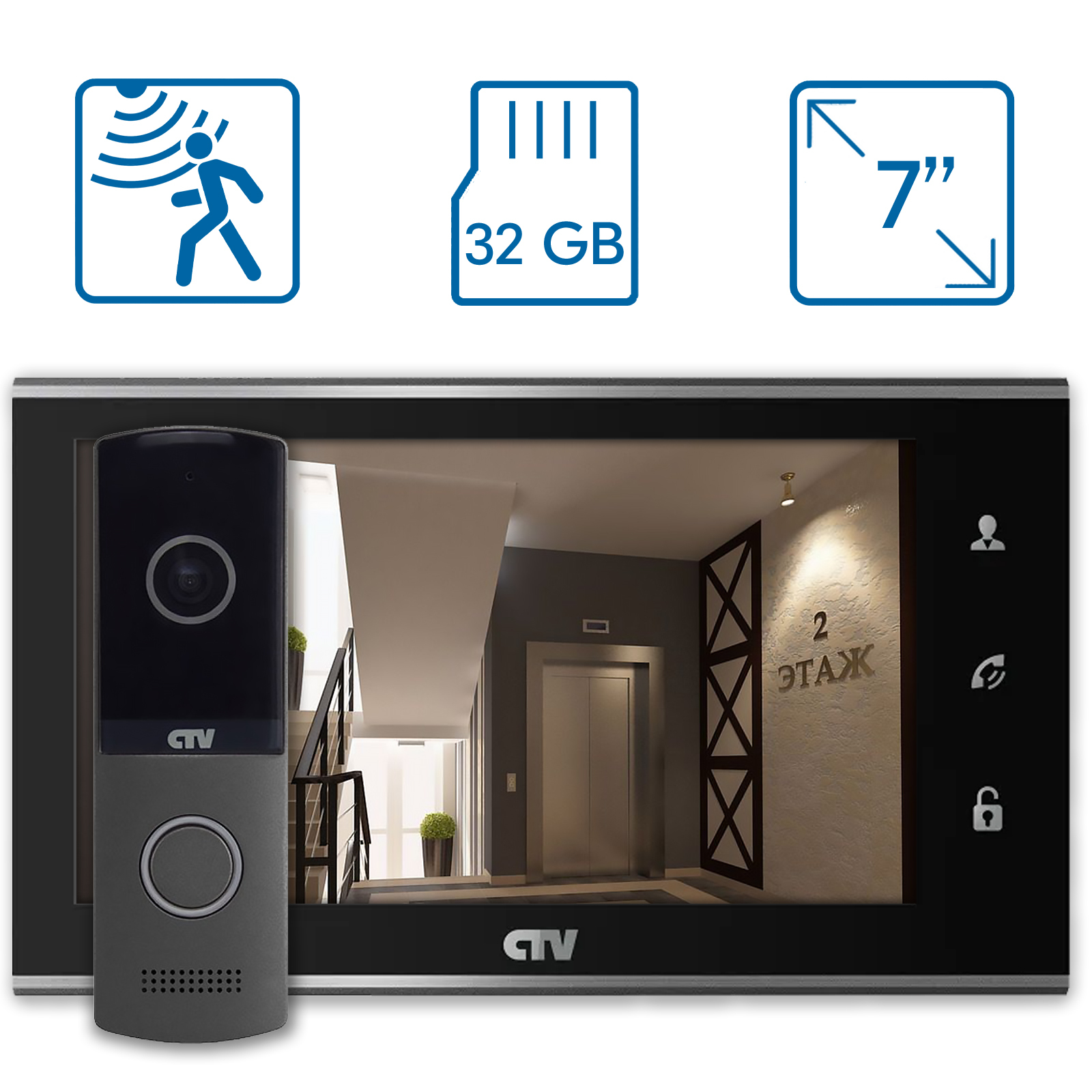 Видеодомофон для квартиры комплект CTV-DP2702MD (Черный) купить в ...