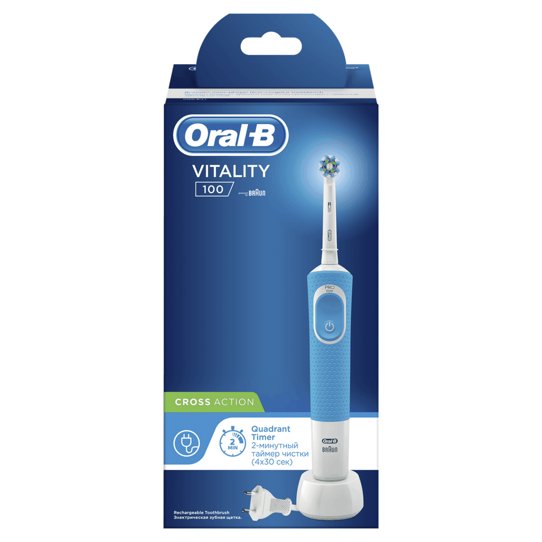 Электрическая зубная щетка Oral-B Vitality CrossAction D100.413.1 голубой, купить в Москве, цены в интернет-магазинах на Мегамаркет