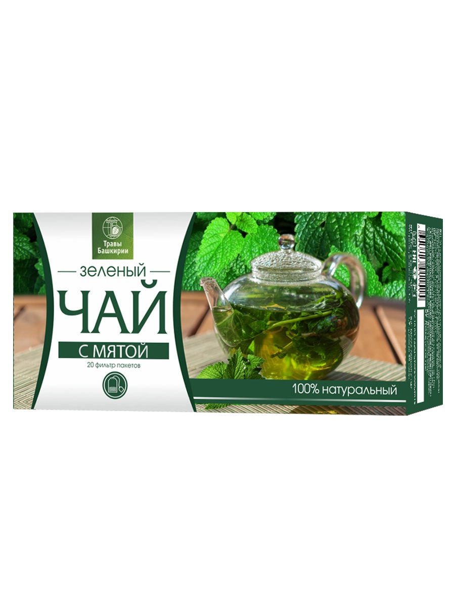 Чай зеленый Травы Башкирии с мятой в пакетиках 2 г х 20 шт