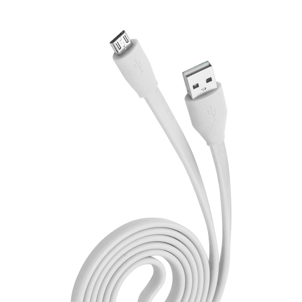 Кабель USB 2.0 - microUSB, 1м, 2.1A, белый, плоский, OLMIO,