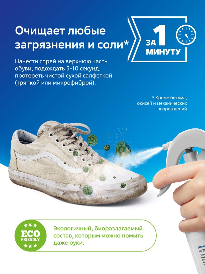 Очиститель спрей для обуви White hands Nano cleaner 2in1