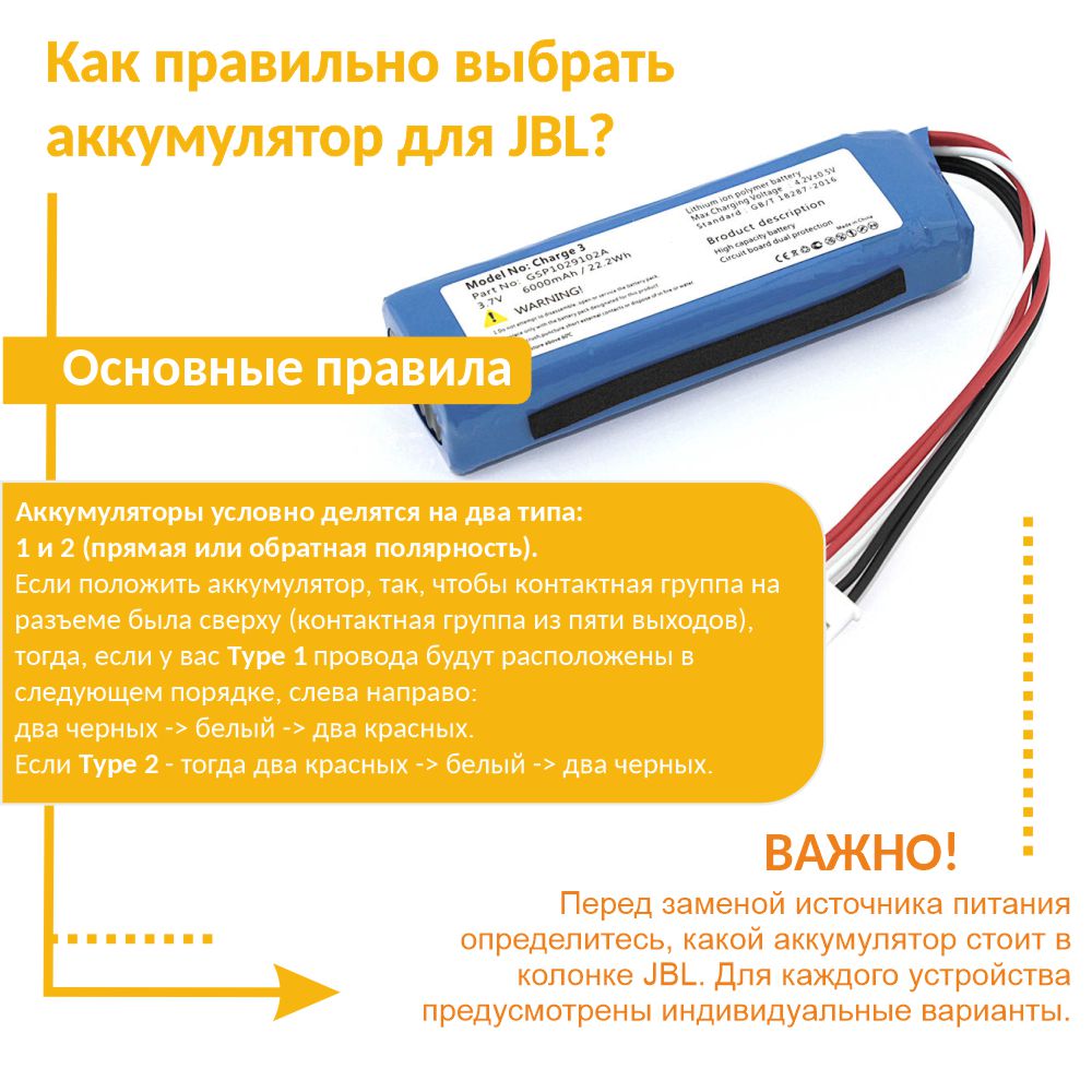 Аккумуляторная батарея для JBL Charge 3 GSP1029102A 6000mAh 3,7V (обратная  полярность), купить в Москве, цены в интернет-магазинах на Мегамаркет