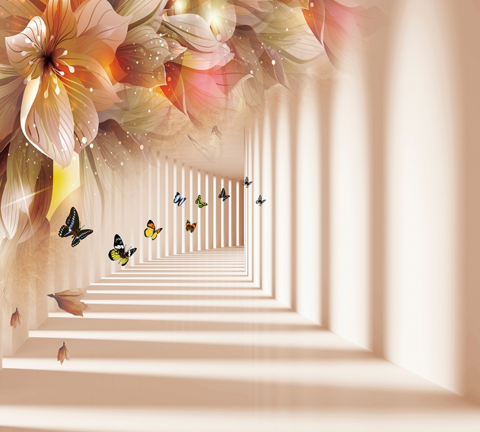 Фотообои Divino Decor "Туннель с бабочками 300х270"