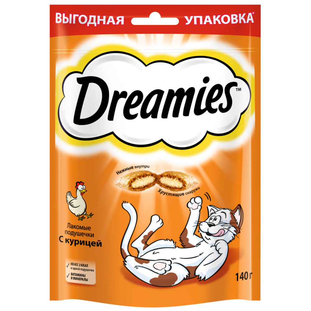 Лакомство для кошек Dreamies подушечки с курицей, 140г - купить в Мегамаркет Москва, цена на Мегамаркет