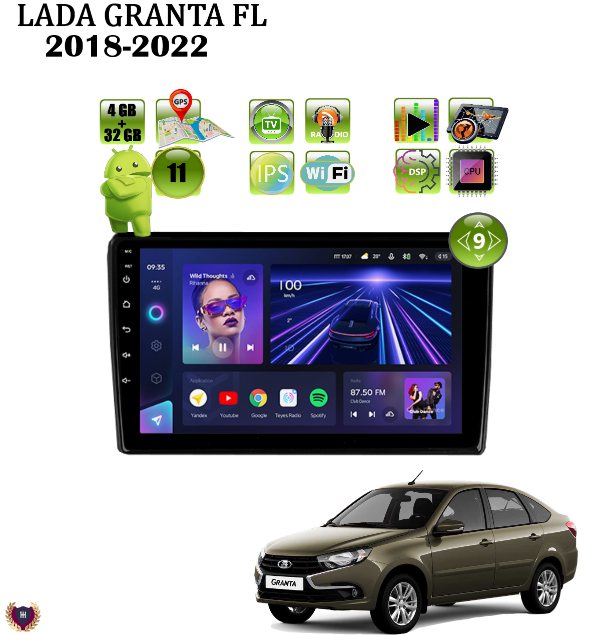 Купить автомагнитола Podofo для Lada Granta FL (2018-2022), Android 11, 4/32 Gb, Wi-Fi, Bluetooth, цены на Мегамаркет | Артикул: 600016786143