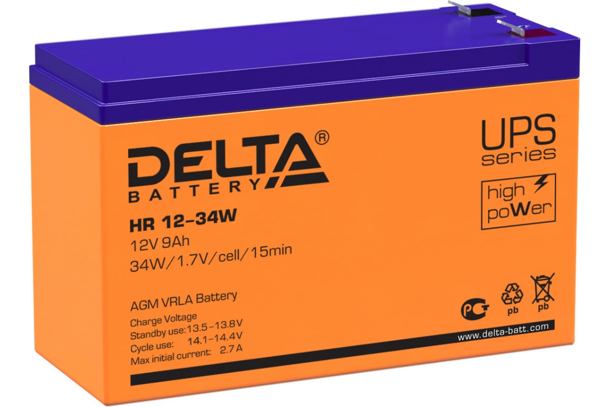 Аккумулятор для ИБП Delta А/ч В (HR 12-34W (12V/9Ah)), купить в Москве, цены в интернет-магазинах на Мегамаркет