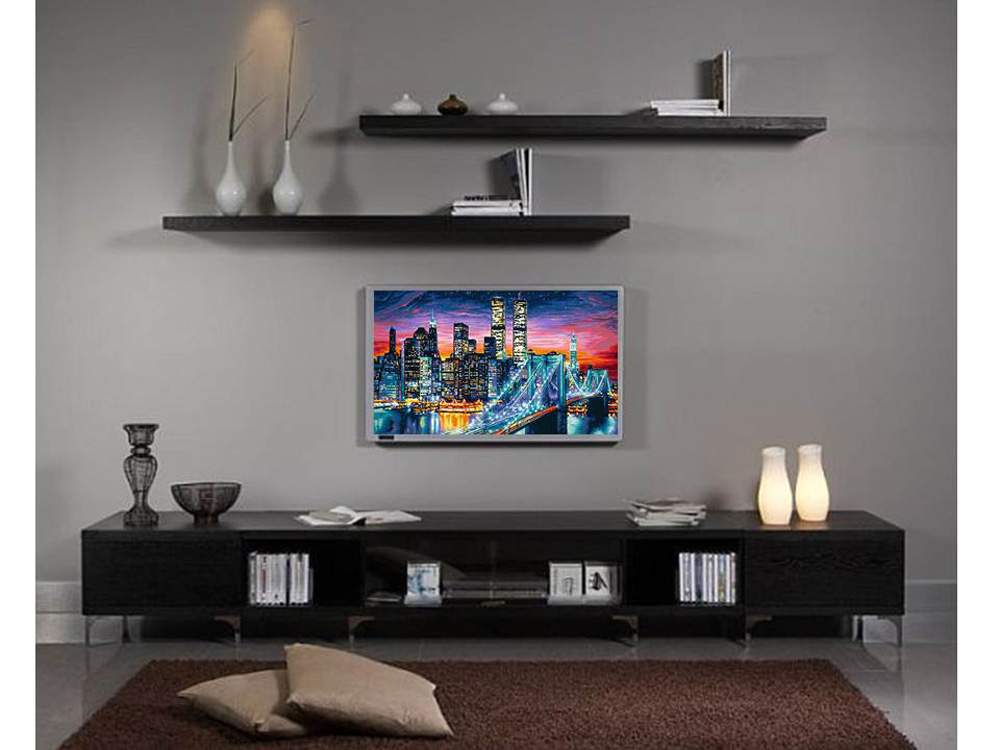 Телевизор на стене с полками фото