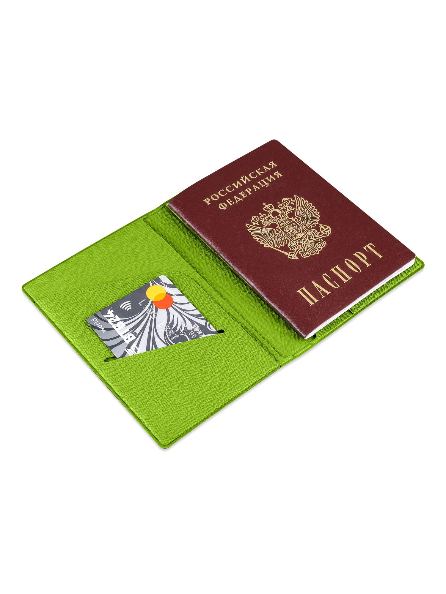 Обложка для паспорта из экокожи Saffiano Flexpocket KOP-01 зеленая