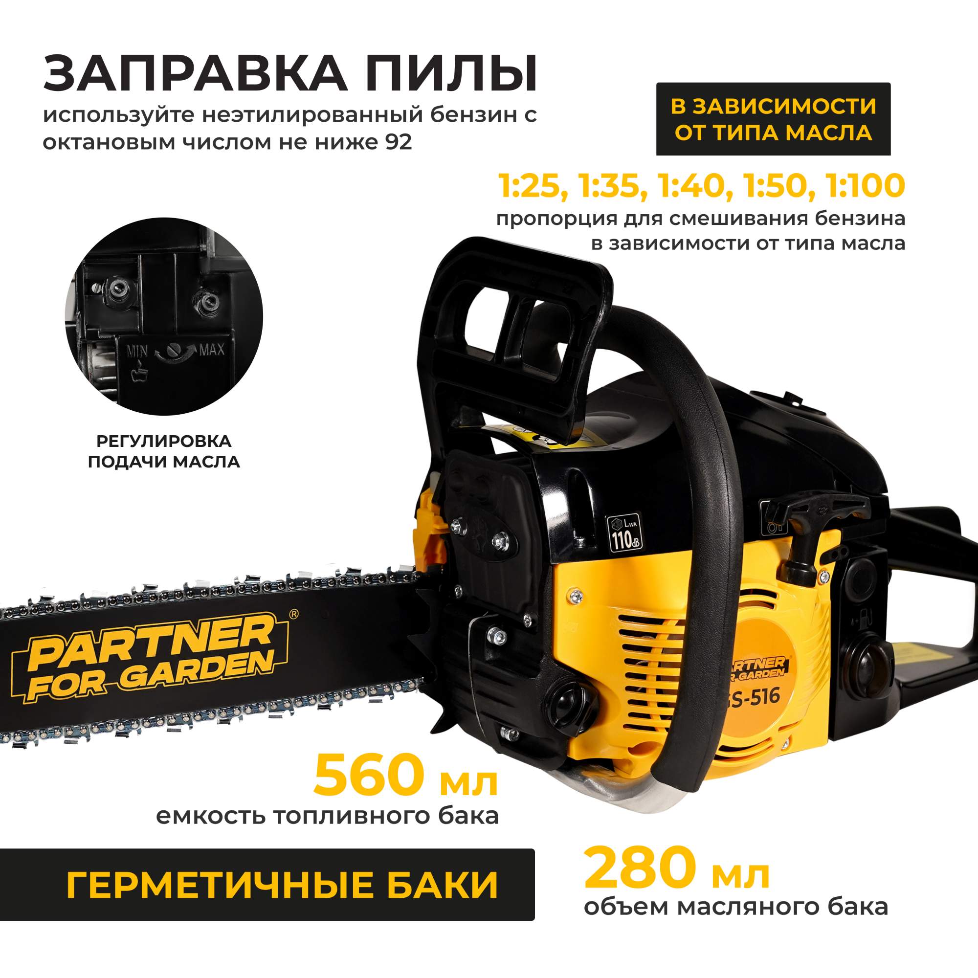 Бензопила PARTNER FOR GARDEN GS-516 3,5 л/с, 40 см - отзывы покупателей на  Мегамаркет | 600009600489