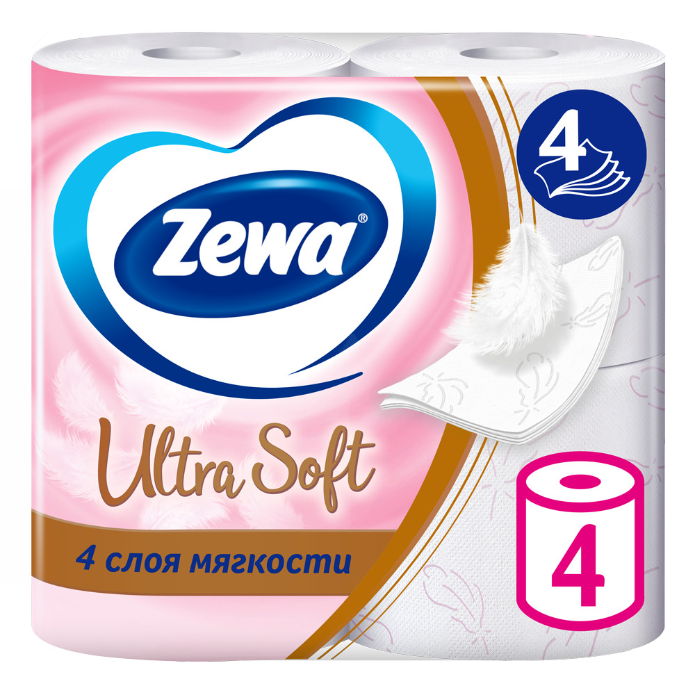 Туалетная бумага Zewa Ultra Soft, 4 слоя, 4 рулона - купить в Мегамаркет Екб, цена на Мегамаркет