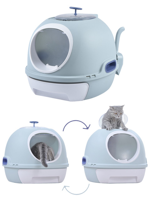 Туалет для кошек STEFAN с двумя люками, круглый, серый, 55х46х38.8 см