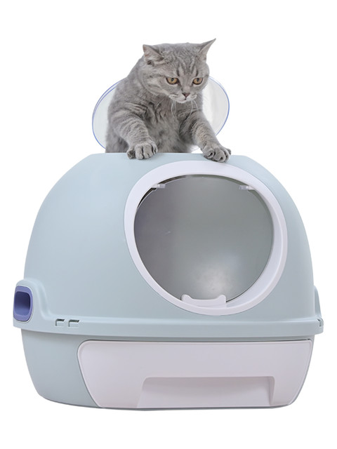 Туалет для кошек STEFAN с двумя люками, круглый, серый, 55х46х38.8 см