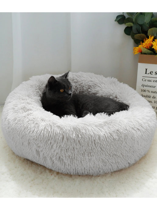 Лежанка для кошек и собак Style Home плюш 60x60x26см белый