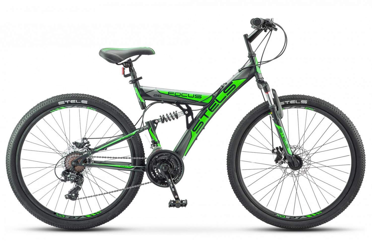 Stels Велосипед Focus MD 26 21 sp V010, 2020, ростовка 18, Черный, Зеленый