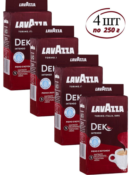 Кофе молотый Lavazza Dek Intenso ,без кофеина, крепкий, 4 шт по 250 г - купить в ShopKofe, цена на Мегамаркет