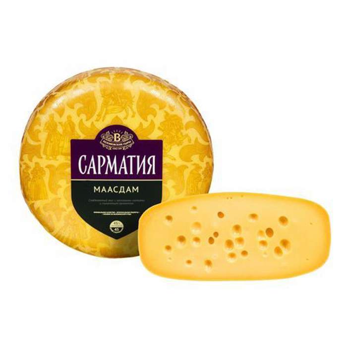 Купить сыр полутвердый Сарматия Маасдам 45%, цены на Мегамаркет | Артикул: 100046799219