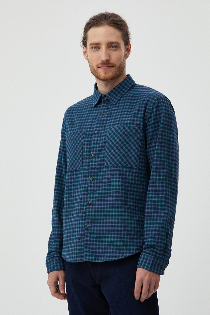 Рубашка мужская Finn Flare FAB210109 синяя 2XL