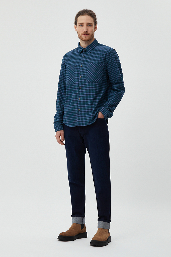 Рубашка мужская Finn Flare FAB210109 синяя XL