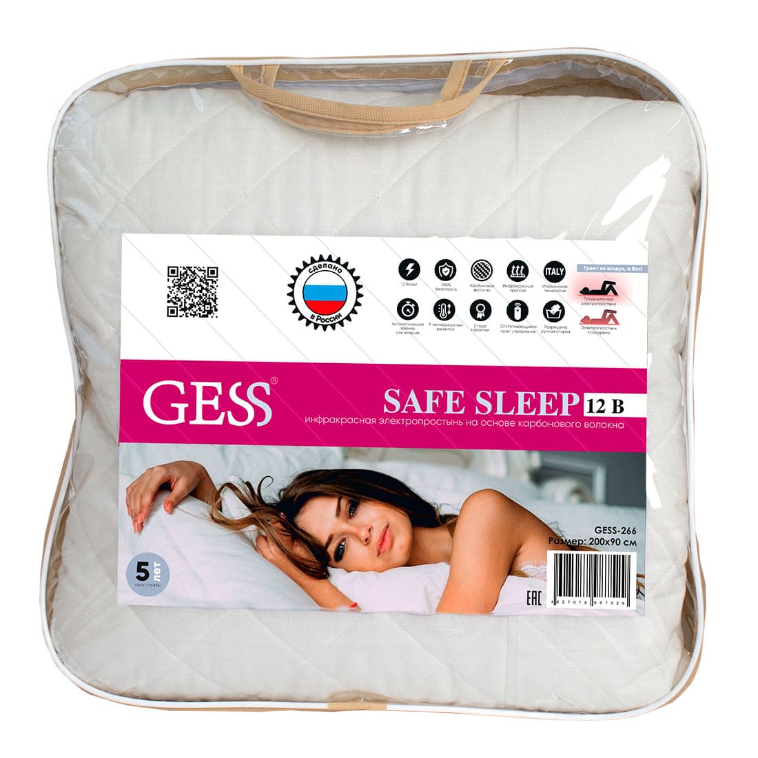 Электропростынь GESS Safe Sleep Gess-266, 12 вольт 200x90