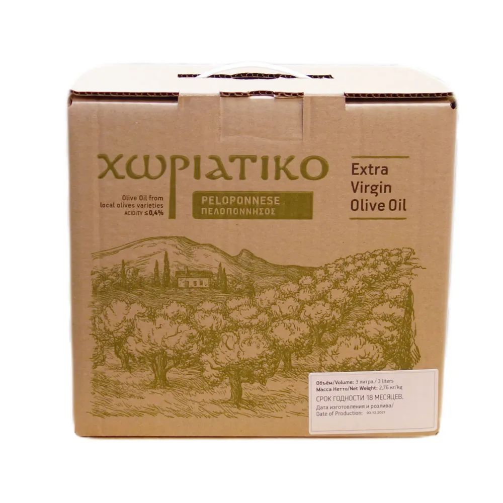 Купить оливковое масло ХОРИАТИКО ПЕЛОПОННЕС, Греция, bag-in-box, 3л, цены на Мегамаркет | Артикул: 100051907005