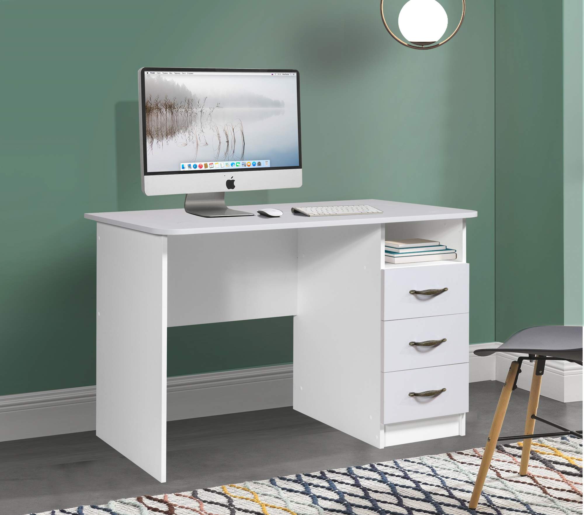 Письменный стол с тремя ящиками "Лидер-6" белый - купить в Мебельный цех, цена на Мегамаркет