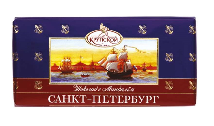 Плитка Фабрика имени Крупской Санкт-Петербург темный шоколад с миндалем 100 г
