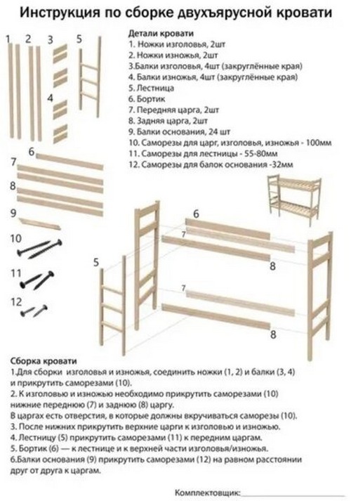 Инструкция по сборке двухъярусной кровати соня