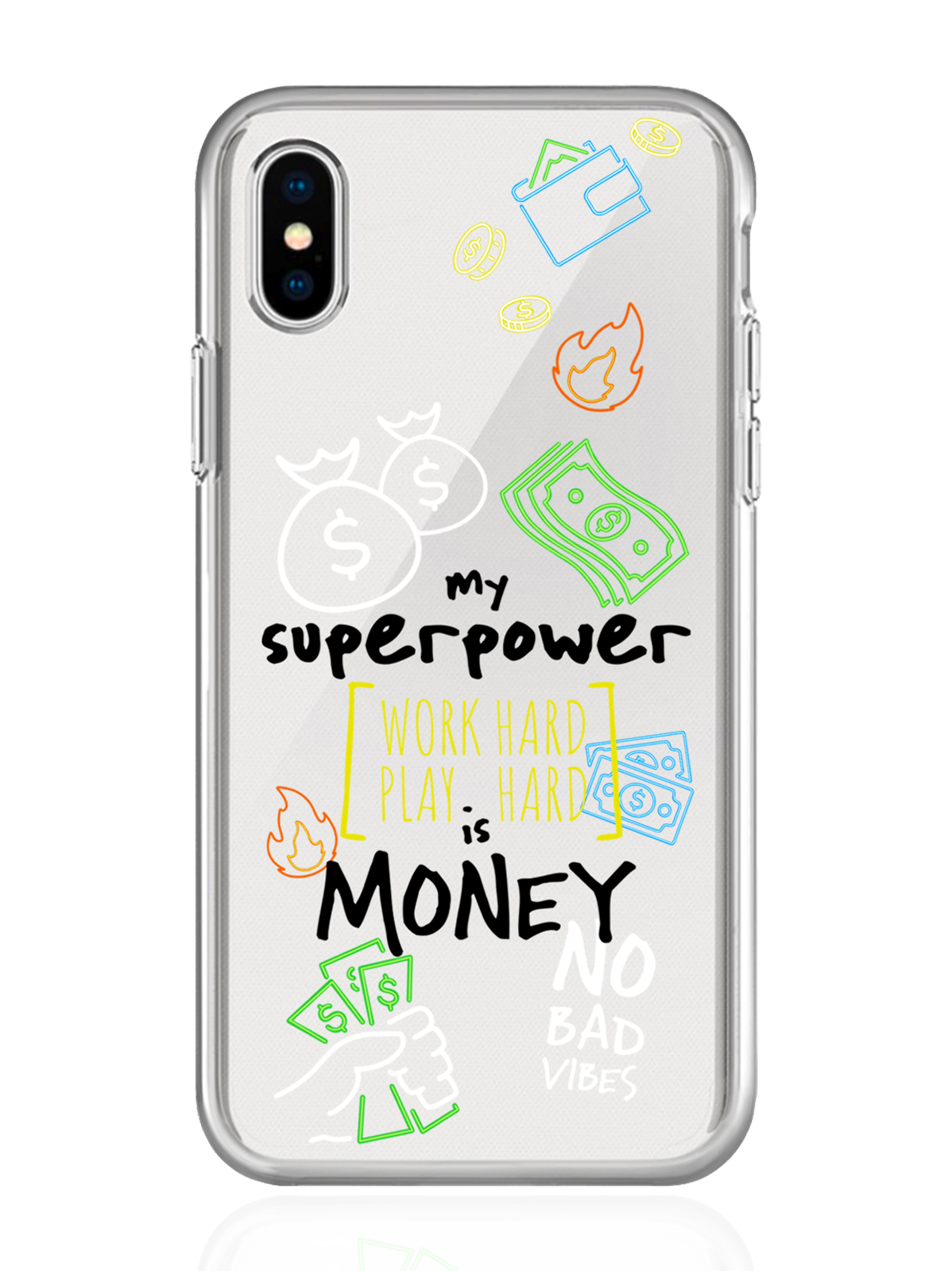 Чехол MustHaveCase для iPhone X/XS My Superpower is Money прозрачный,  купить в Москве, цены в интернет-магазинах на Мегамаркет