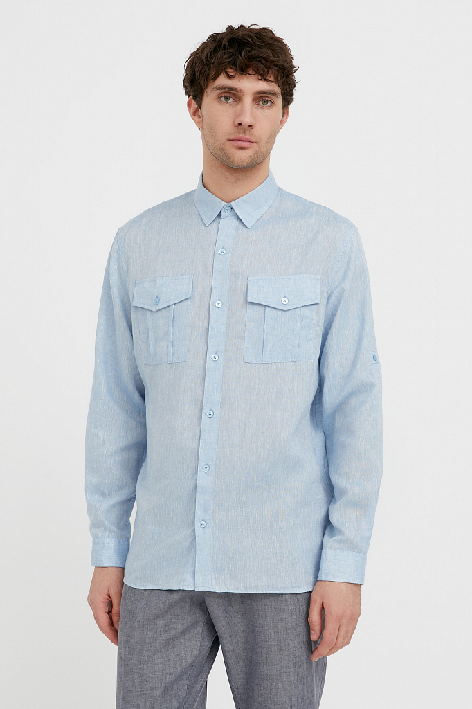 Рубашка мужская Finn Flare S21-21015 голубая L