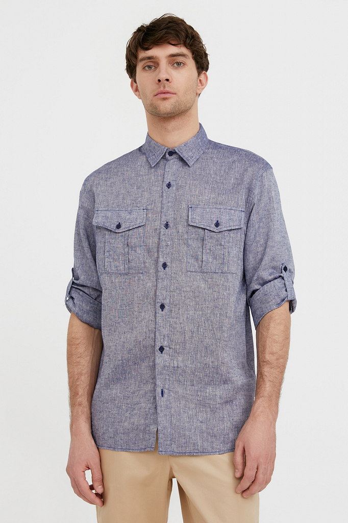 Рубашка мужская Finn Flare S21-21015 синяя XL