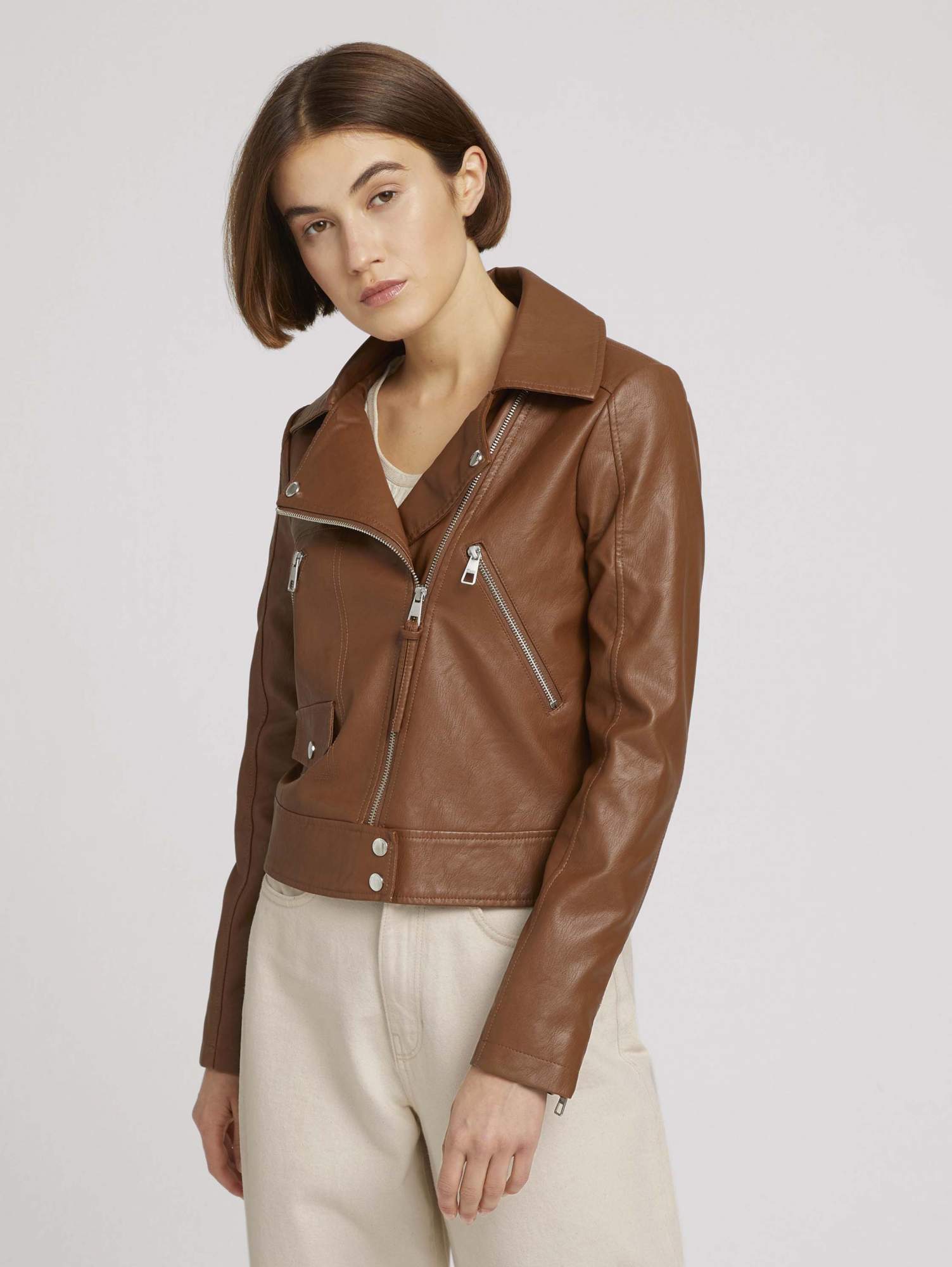Кожаная куртка женская TOM TAILOR 1024948 коричневая M
