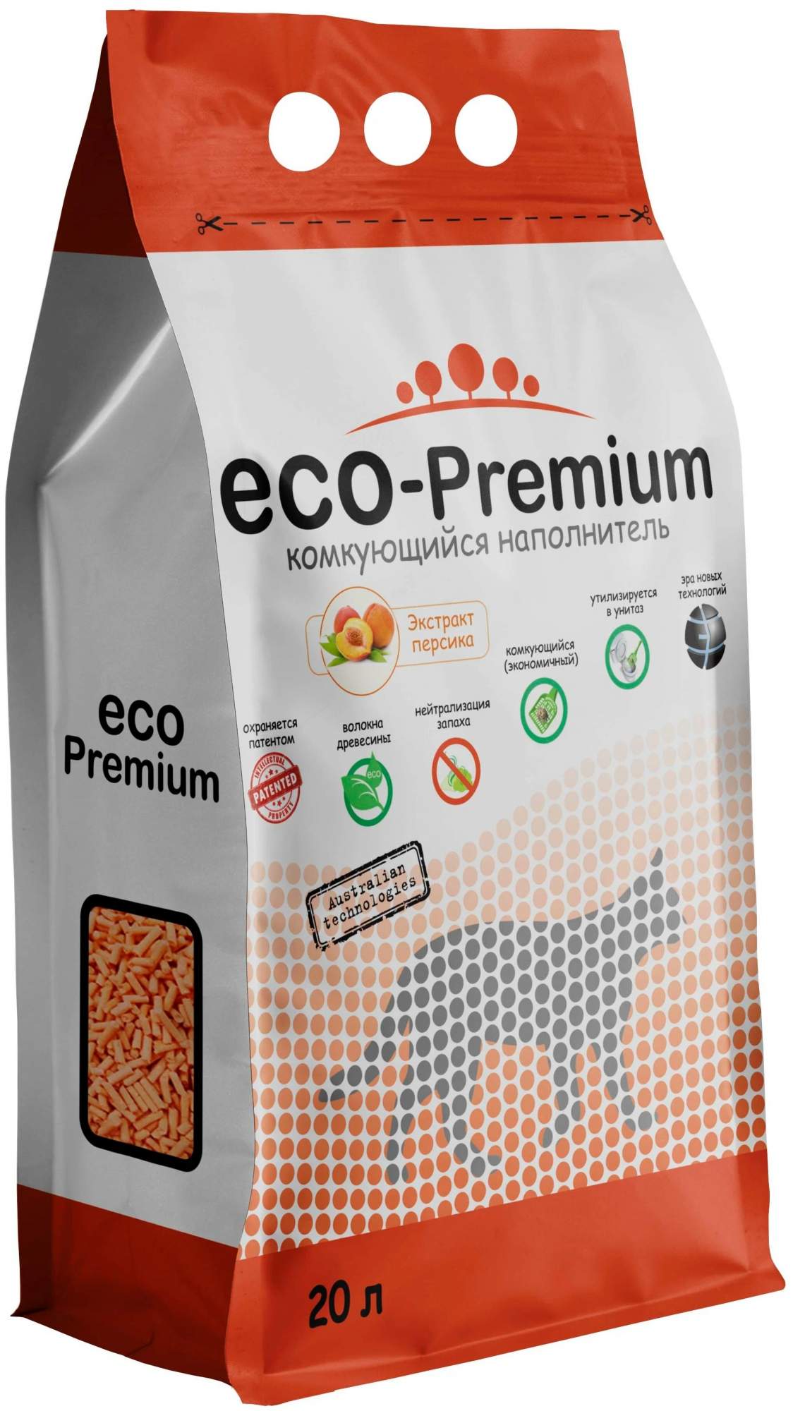 Комкующийся наполнитель Eco Premium Персик древесный, 20 л, 7,6 кг - купить в Мегамаркет Спб Шушары, цена на Мегамаркет