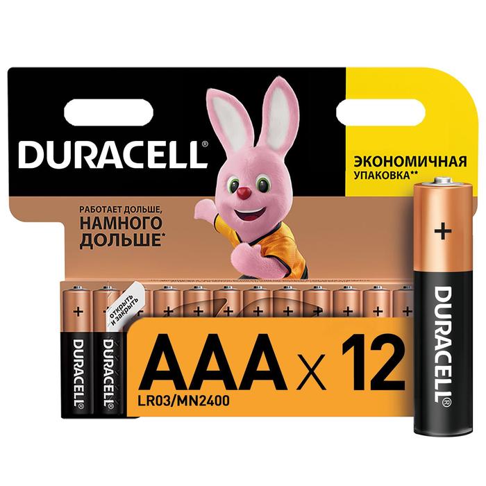 Батарейка алкалиновая Duracell Basic, AAA, LR03-12BL, 1.5В, блистер, 12 шт. - купить в Москве, цены на Мегамаркет | 100045938062