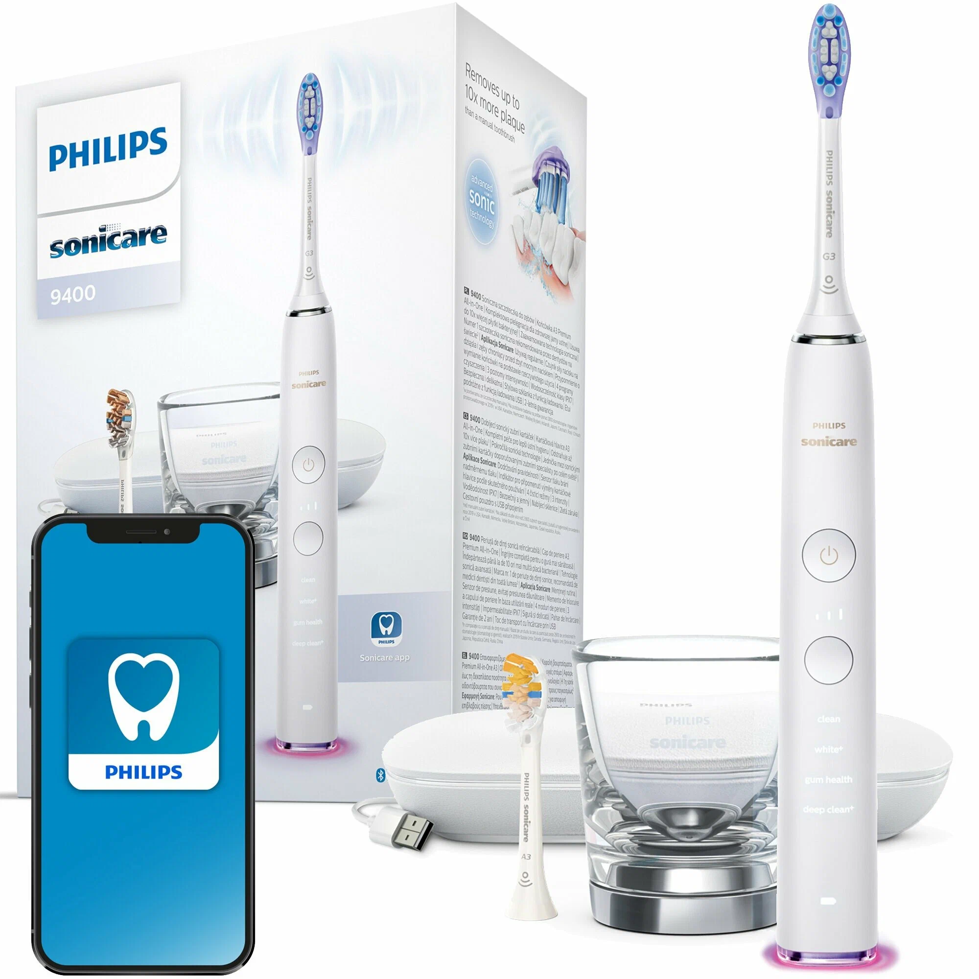 Электрическая зубная щетка Philips Sonicare DiamondClean HX9917/88 белый - купить в GALAXY PLACE, цена на Мегамаркет