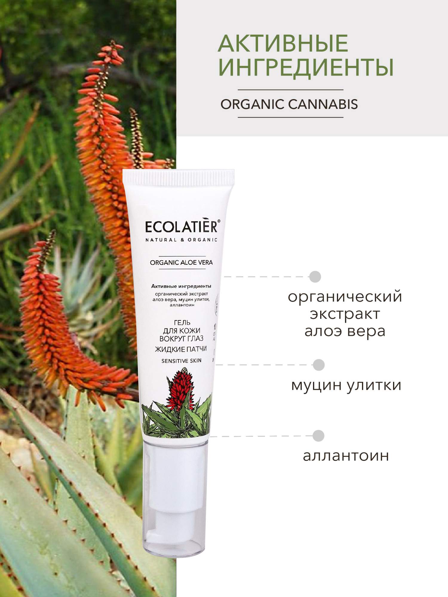 Купить гель для кожи вокруг глаз Ecolatier Organic Aloe Vera Жидкие патчи  30 мл, цены на Мегамаркет | Артикул: 100029468178