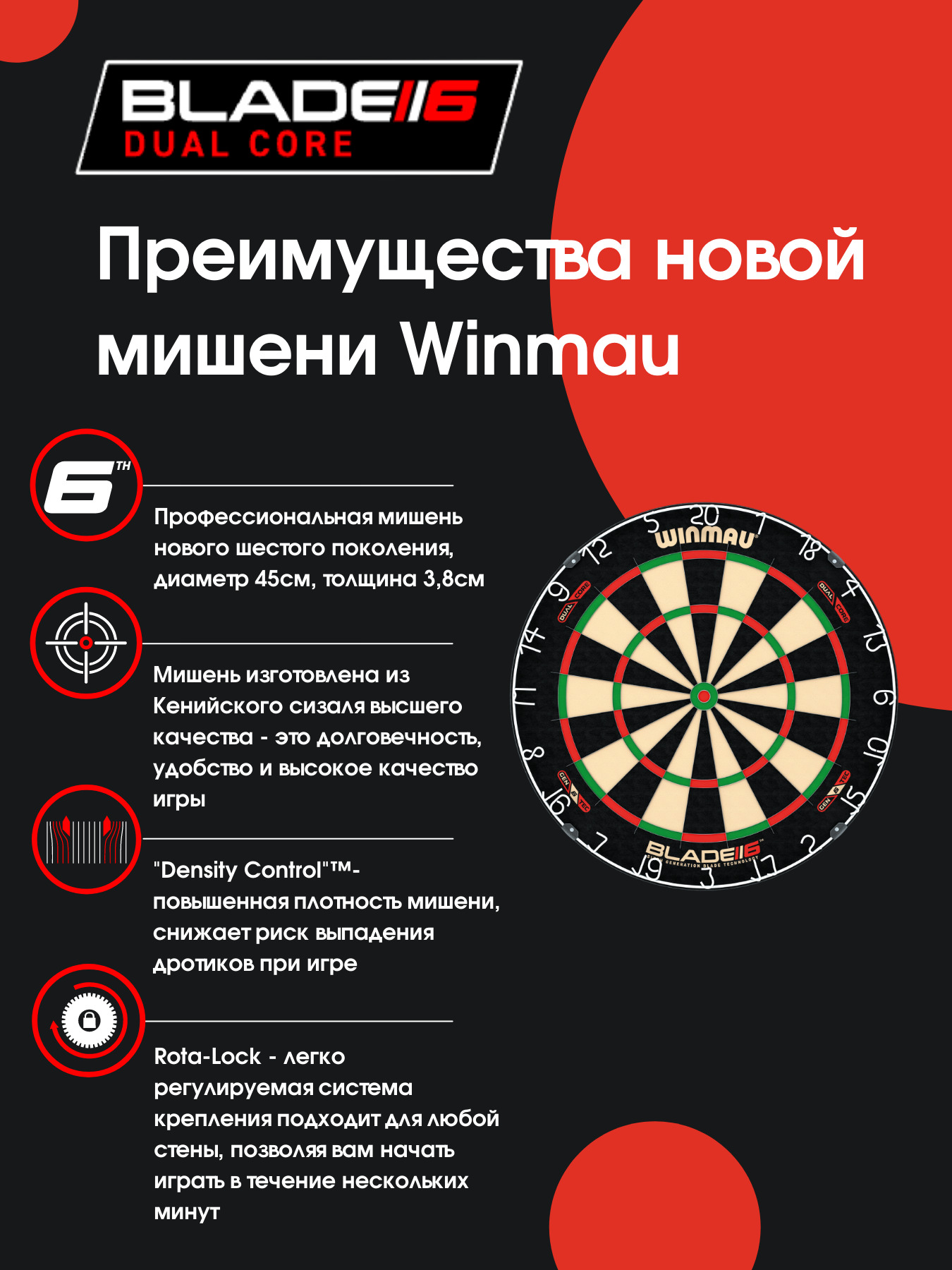 Мишень для игры в дартс Winmau Blade 6 Dual Core профессиональный уровень -  купить в Москве, цены на Мегамаркет | 600009168657