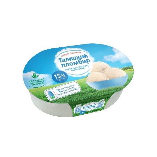 Мороженое Талицкий пломбир, ванильный, 15%, 450 г