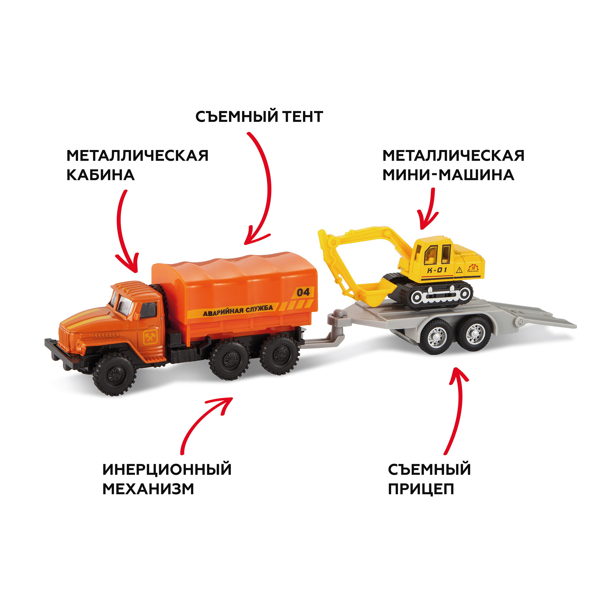 Купить набор машин Пламенный мотор Грузовик с прицепом строительный,  съемный тент, 870835, цены на Мегамаркет