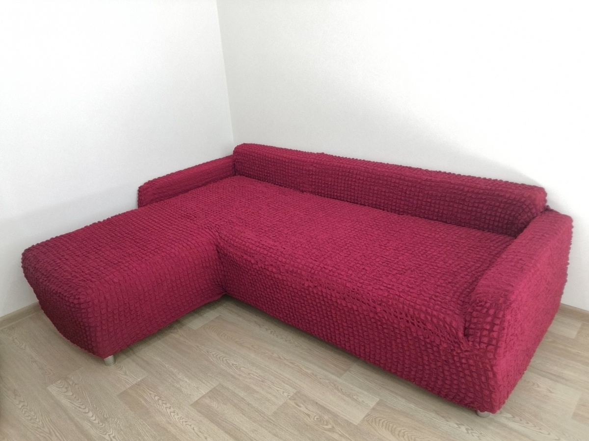 Чехол на угловой диван с оттоманкой CONCORDIA, выступ справа, бордовый